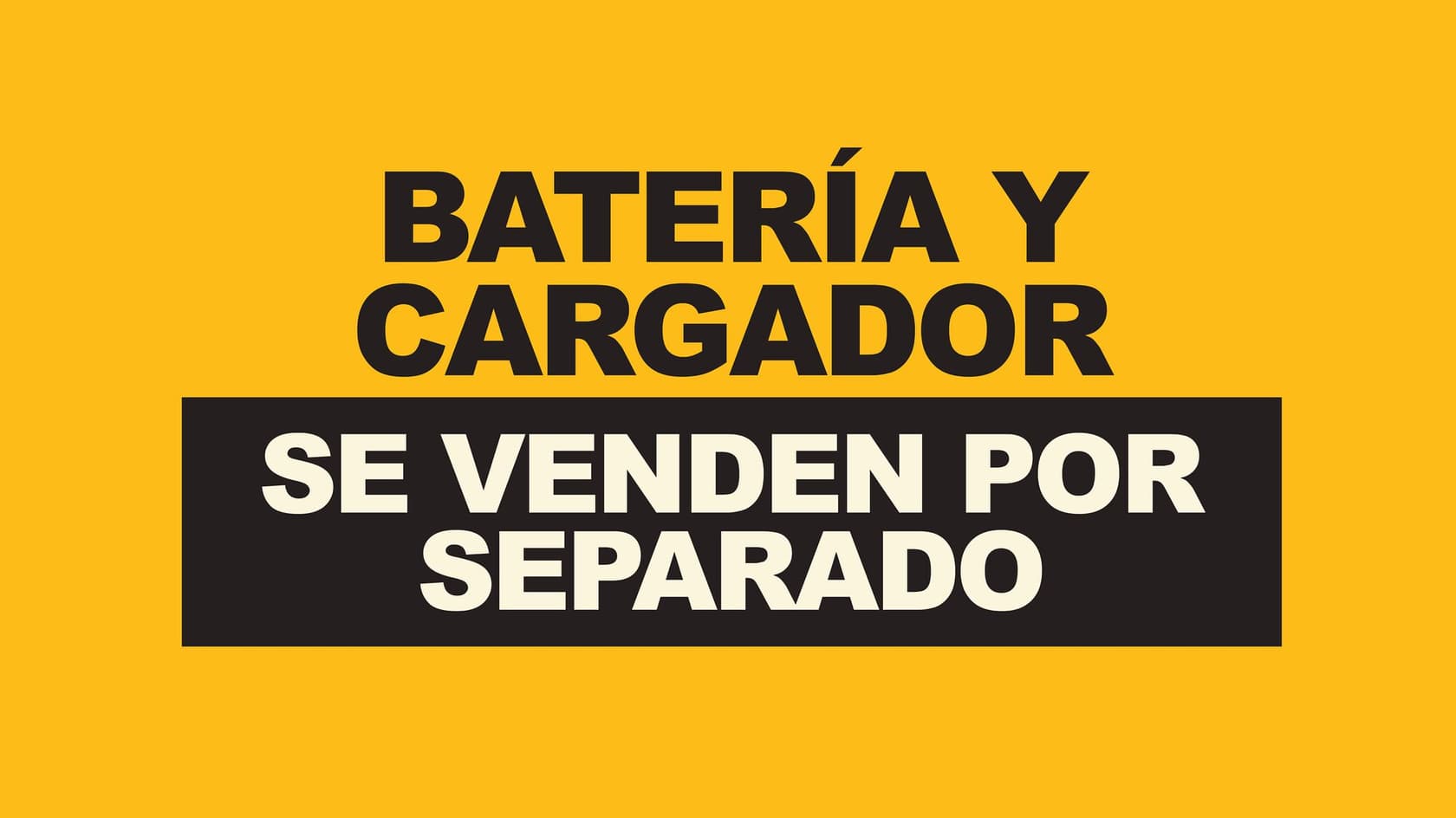 Gráfico de DEWALT con fondo amarillo y negro. El texto en español dice 'Batería y cargador se venden por separado.'